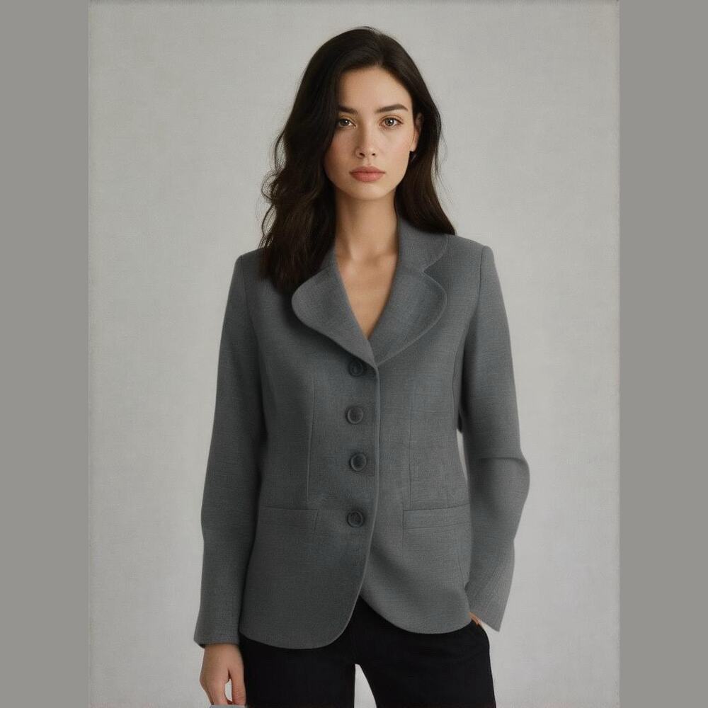 Le Suit Brown Gold Metallic Round Collar Classic Career Casual Jacket Blazer 10